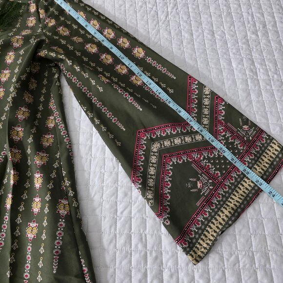 Love Kuza Boho Style Green Floral Tunic Dress With Tie Neckline & Bell Sleeves, - Picture 7 of 7